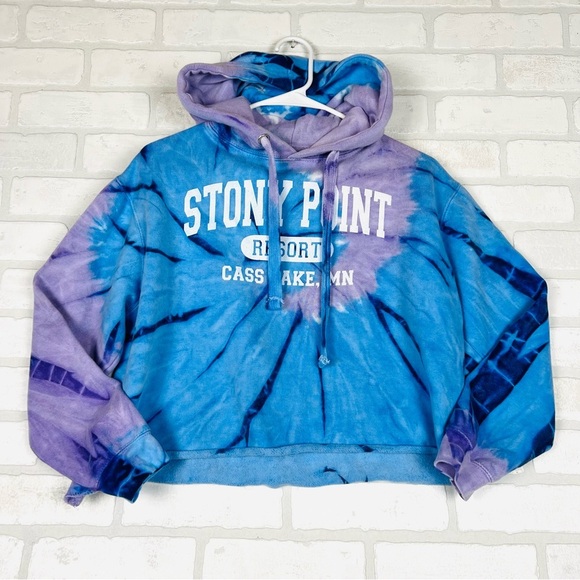 Tie Dye Crop Hoodie - Pink/Blue - Stony Point Size Large - Extra Comfy - Picture 1 of 7